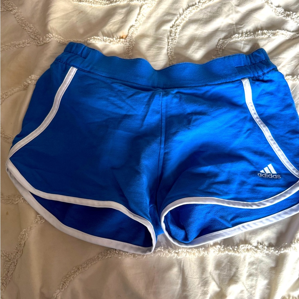 Adidas blue retro athletic shorts with white piping